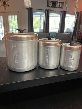 Sears & Roebuck Vintage Aluminum Canister Set - Tea, Coffee, Sugar (Silver)